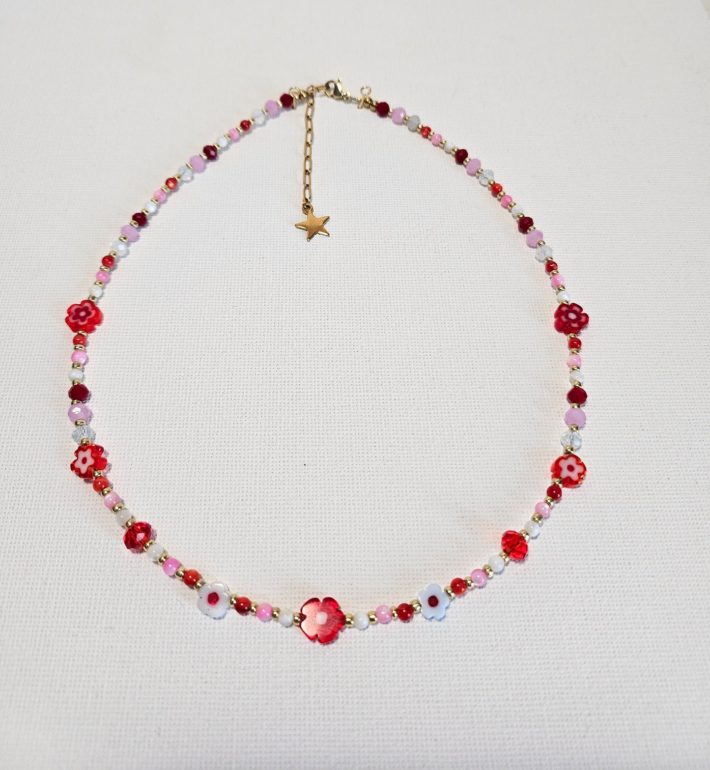 Pink and Red Flowers Necklace