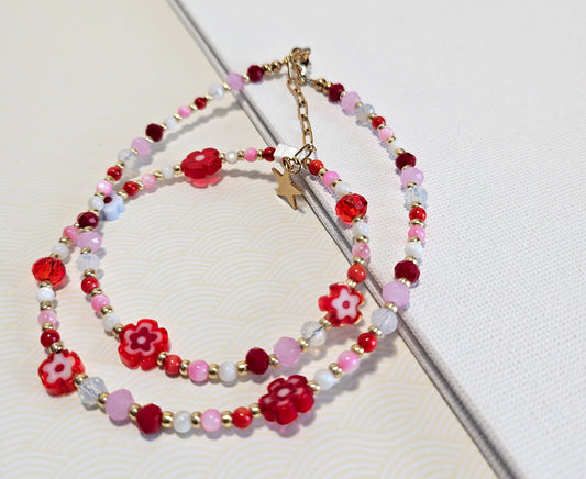 Pink and Red Flowers Necklace