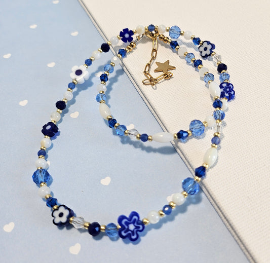 Navy Flowers Necklace