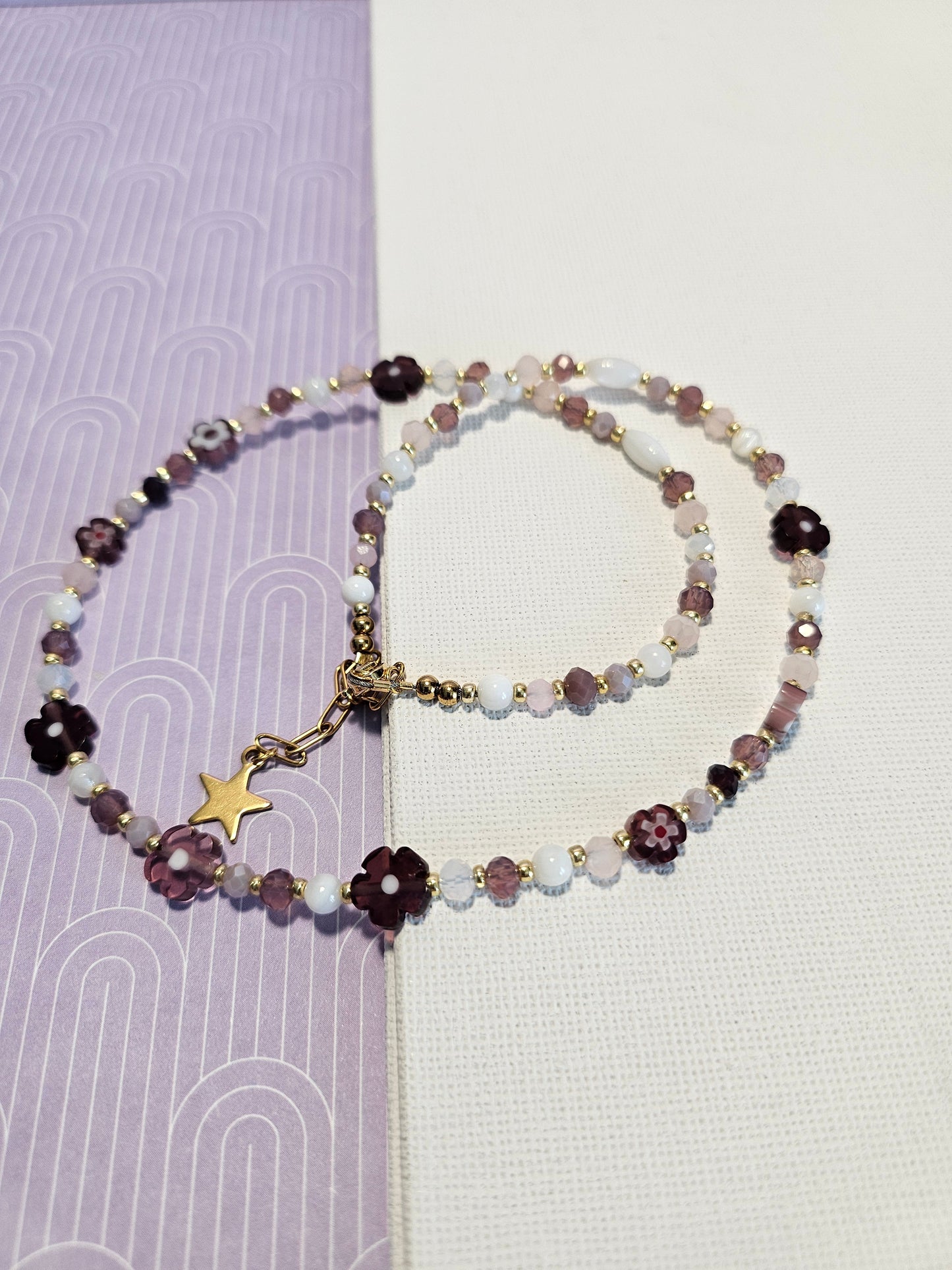 Mauve and Pink Flowers Necklace