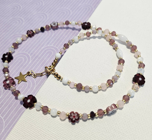 Mauve and Pink Flowers Necklace