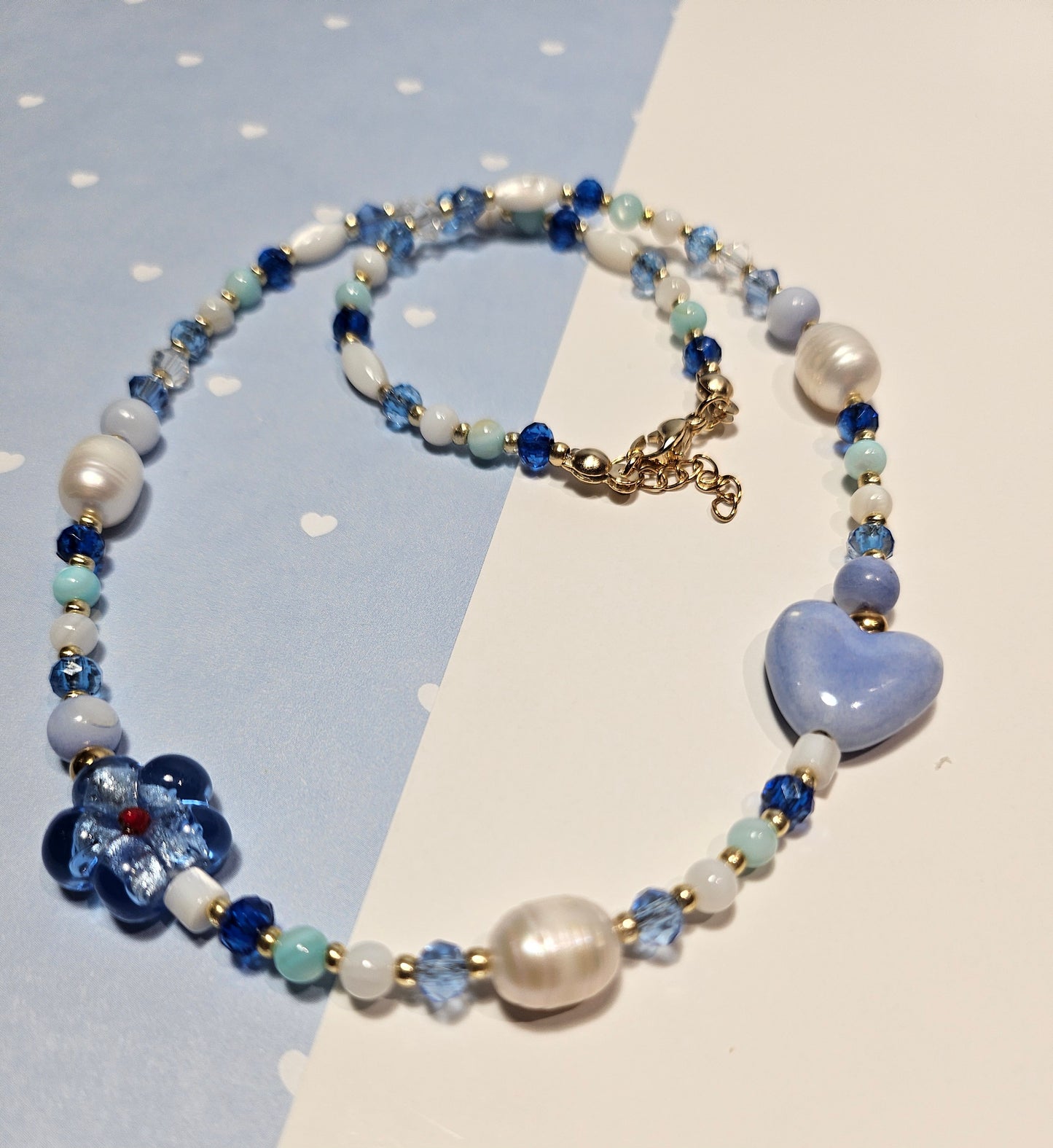 BLUE CERAMIC HEART NECKLACE