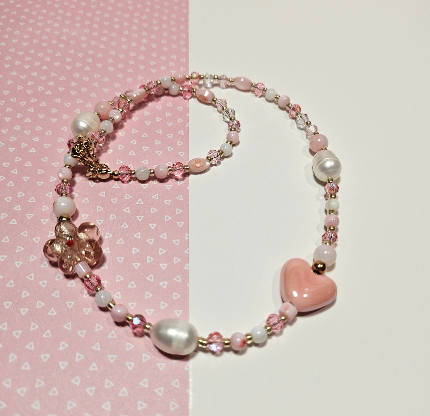 PINK CERAMIC HEART NECKLACE