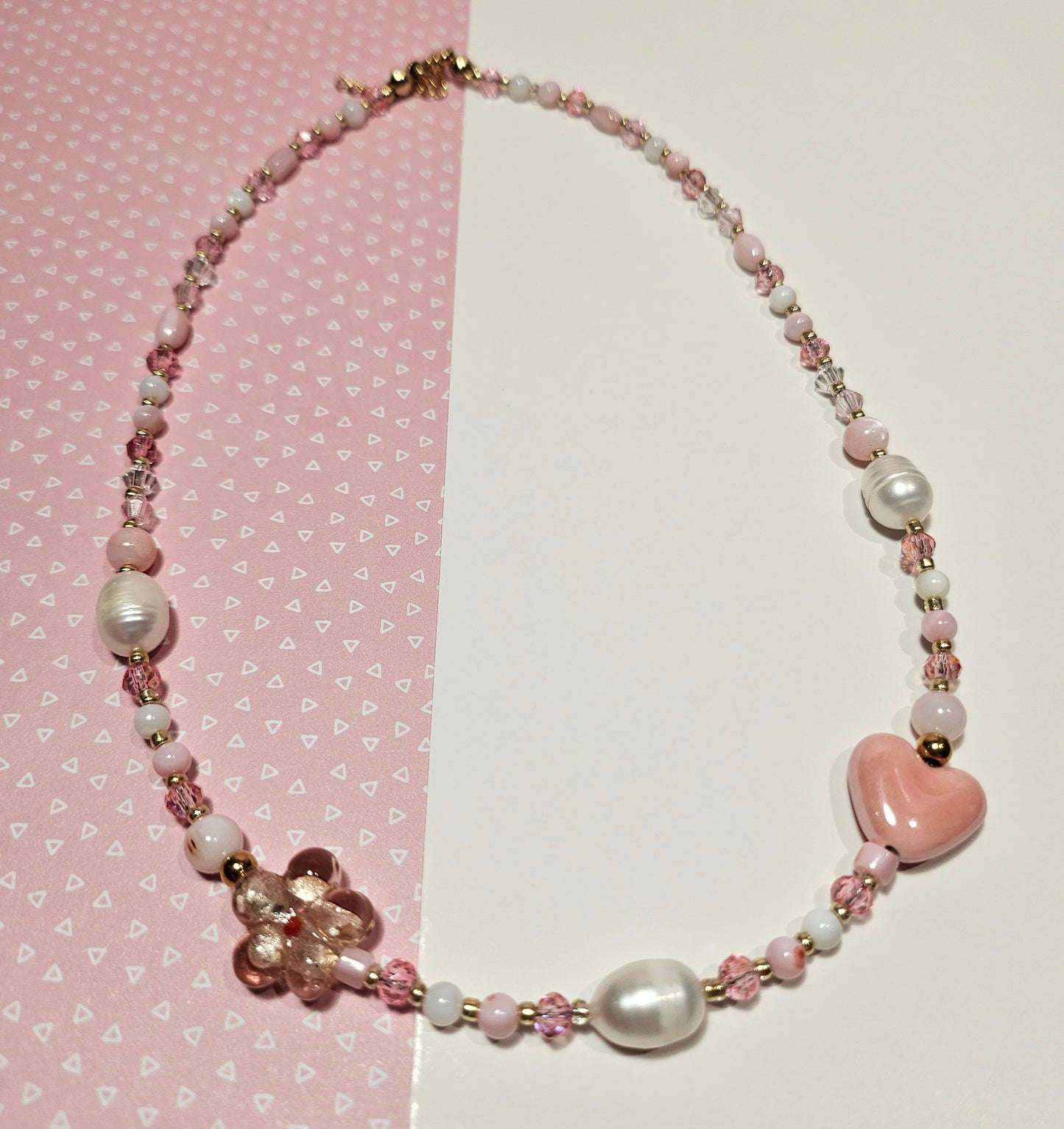 PINK CERAMIC HEART NECKLACE