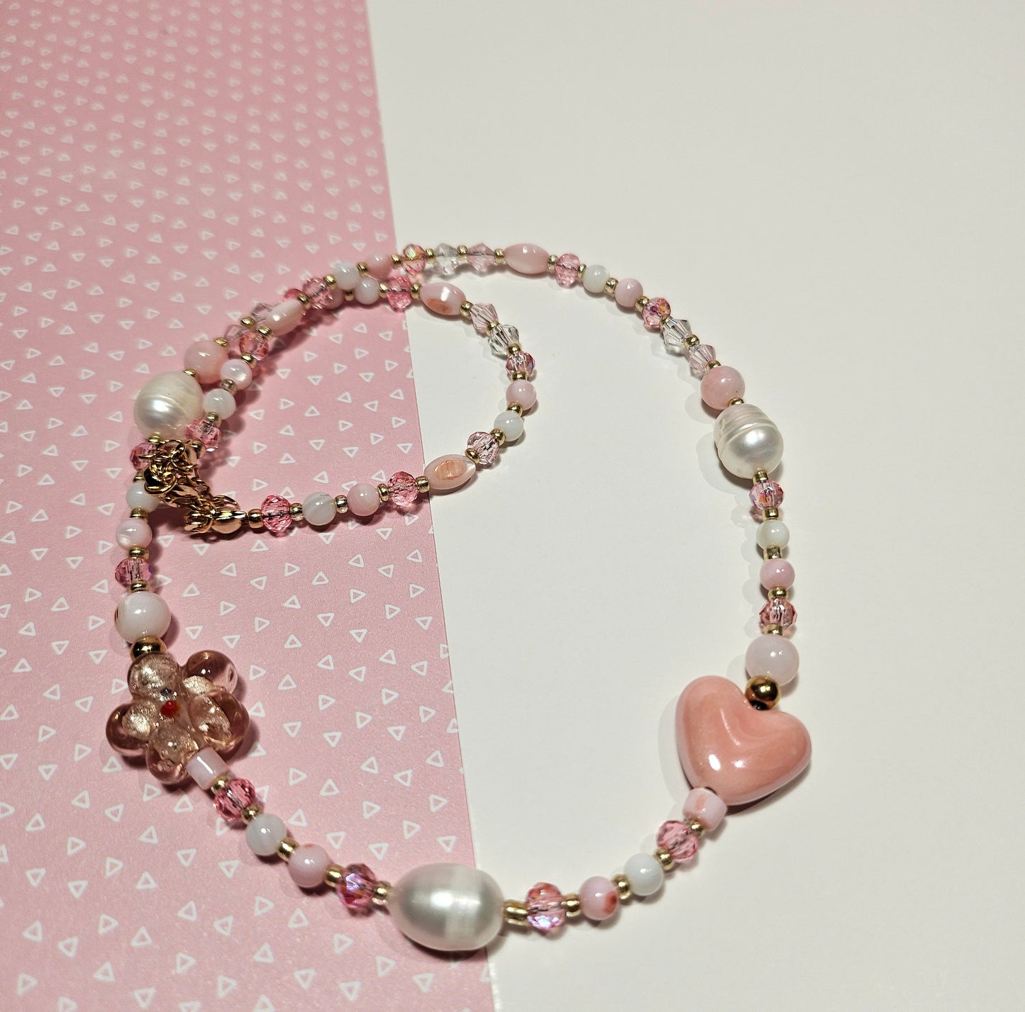 PINK CERAMIC HEART NECKLACE