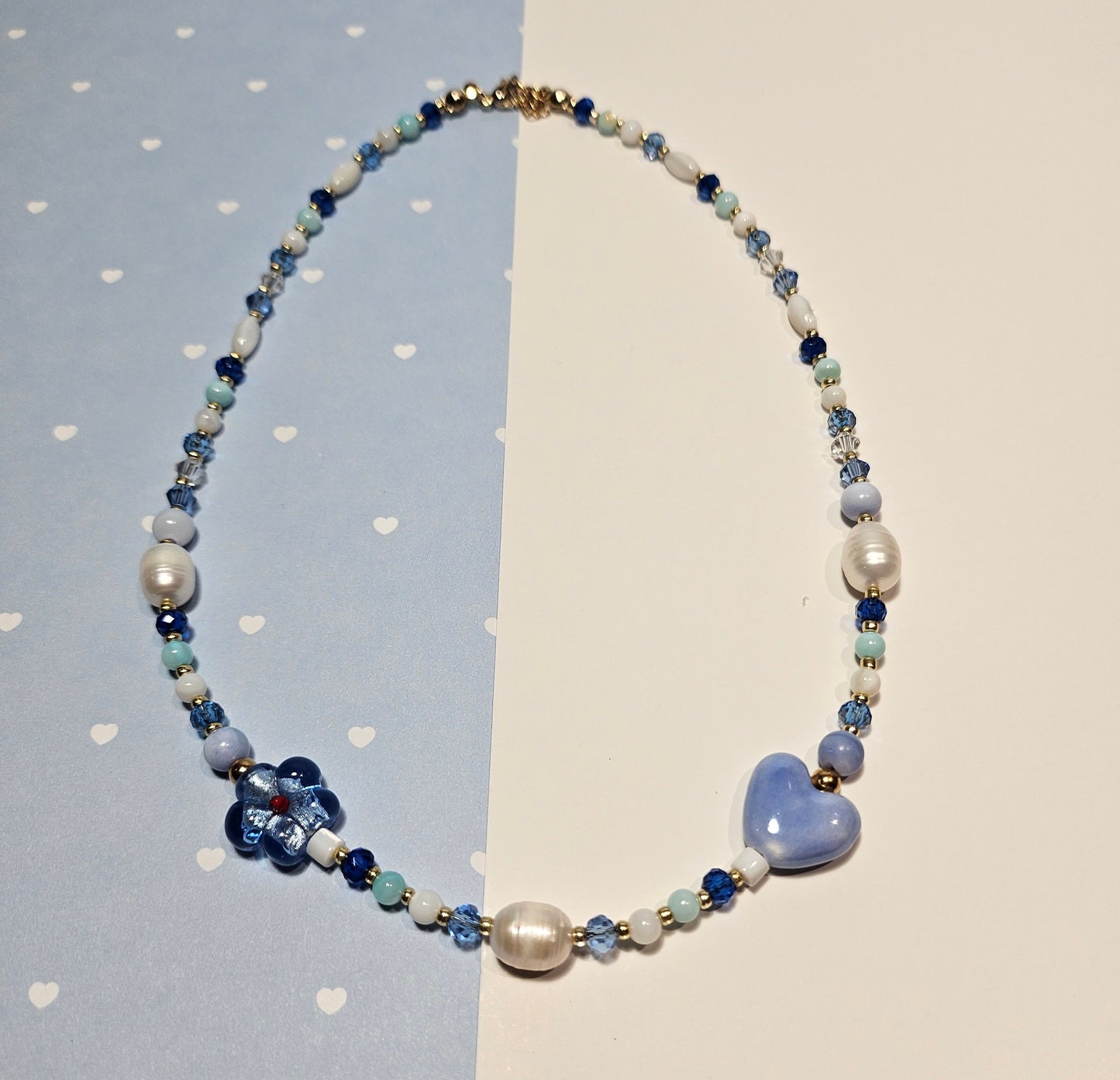 BLUE CERAMIC HEART NECKLACE